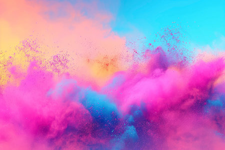 Colorful cloud of powder explosion on white background. Colorful dust cloud.の素材