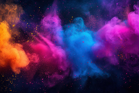 Explosion of colored powder, isolated on black background. Abstract colored backgroundの素材