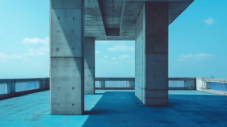 Architectural concrete structure creates a calming minimalist scene with blue sky background Perfect for design and urban concepts.の素材