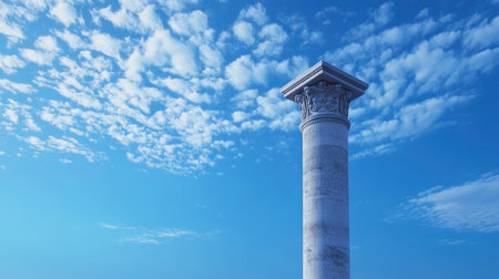 Classic stone column rises majestically against a serene sky with scattered clouds, ideal for historical or architectural presentations.の素材