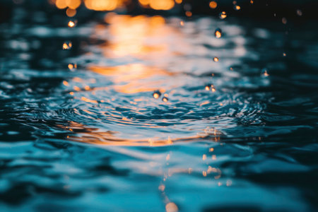 Water ripples softly with blurred light reflections creating a calming scene perfect for backgrounds or illustrating tranquility and serenity.の素材