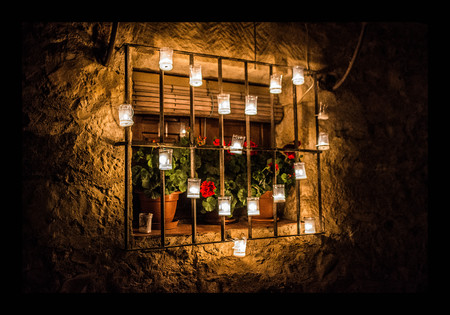 window with candlesの写真素材