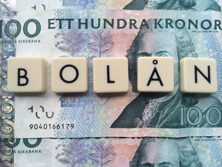 the word house loan on Swedish bank notesの写真素材