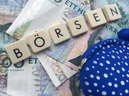 Swedish bank notes with purse and the text stock exchange