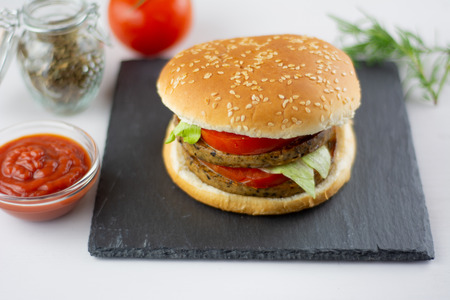 vegan seitan burgerの写真素材