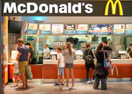 CAGLIARI, ITALY - OCTOBER 18, 2016: interior of McDonald's restaurant. McDonald's is the world's...