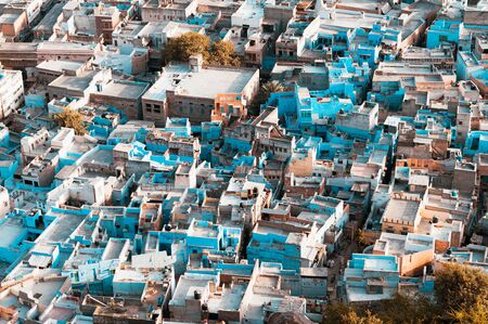 Aerial view of the old town of Jodhpur, India's Blue City, a famous tourist destination in Rajasthanの写真素材