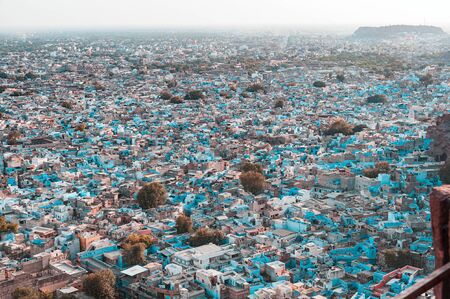 View of the old town of Jodhpur, India's Blue City, from the Mehrangarh fort, a famous tourist destination in Rajasthanの写真素材