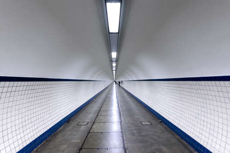 Antwerp, Belgium - 05 16 2016: pedestrian underground tunnel to cross the Scheldt river in Antwerpen...