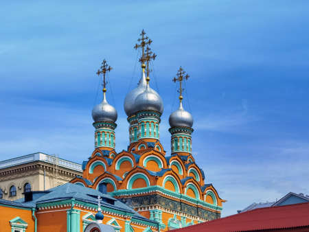 Moscow, Russia - 08 04 2020: the colorful 17th-century Orthodox church of St. Grigory Neokesariisky...