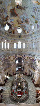 Vicoforte (Cuneo), Italy - 06 15 2015: vertical panorama inside the Sanctuary of Vicoforte (Santuario Regina Montis Regalis) with the largest elliptical cupola in the world.のeditorial素材