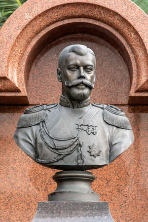 Sochi, Russia - 10 20 2018: monument (bronze bust) of Nicholas II Romanov, the last Tzar (emperor) of Russia in his uniformのeditorial素材