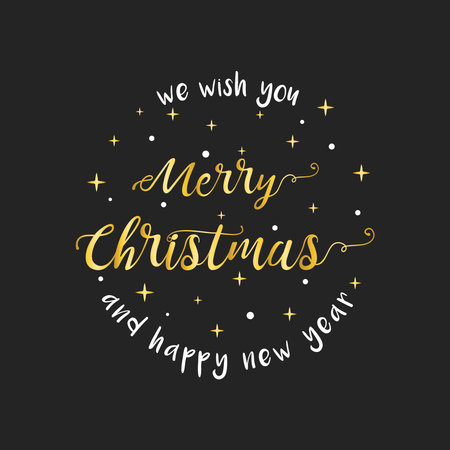 Merry Christmas and Happy New Year lettering template. Merry Christmas vector text Calligraphic Lettering design card template. Winter holidays related typographic quote.のイラスト素材