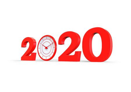 Happy New Year text 2020 - 3D render image with clock symbolの写真素材