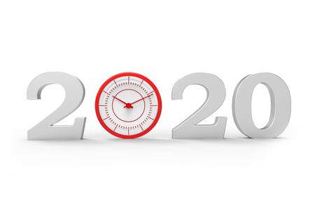 Happy New Year text 2020 with clock symbolの写真素材
