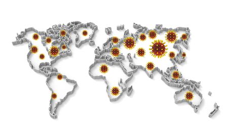 3D render image of world map with corona virus spreadの写真素材
