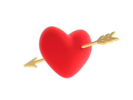 Red heart pierced by a cupid's golden arrow - 3D Illustrationの写真素材