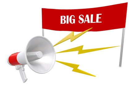 3d Illustration of Big sale quote with megaphone announcementの写真素材