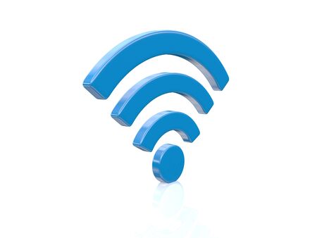 3D Render image of wifi symbol in blue color standing verticallyの写真素材