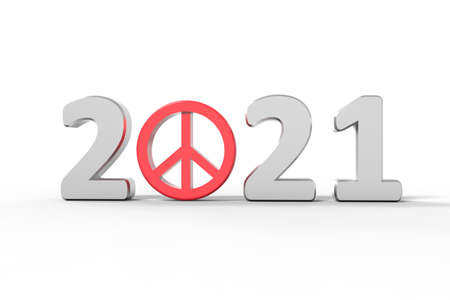Happy International Year of Peace  and Trust 2021 3D illustration in red and white colorの写真素材
