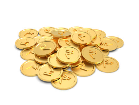 Pile of Gold coins with Rupee symbol - 3D Illustrationの写真素材