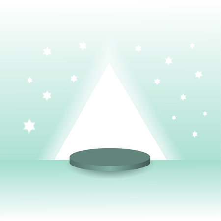 podium 3d green white product light  neon  background circle  triangle geometric celebration. Green encourages friends to feel refreshed. reduce tiredness relieve tension Panic and anxiety go down. It is also the universal symbol of the word 'pass' or 'to go.のイラスト素材