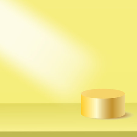 The golden podium highlights the product, giving the product a distinctive look, with a yellow background as if lighting up the podium on the shelf.のイラスト素材