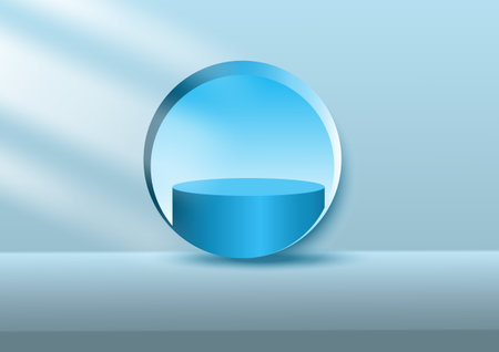 Blue 3D podium in a circle like in a tunnel.The light blue background gives a feeling of freshness and light to the mood.agile intelligence artificial.のイラスト素材