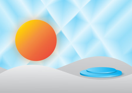 geometric background  abstract 3d podium circle  blue sun yellow orange red.presentation show poduct ,presenting natural Impressive presentations background works Contrasting with attractive white, highlighting the leaves that are  attractive to look at.のイラスト素材