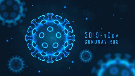 Coronavirus cell structure on blue background with sample text. Vector illustrationのイラスト素材