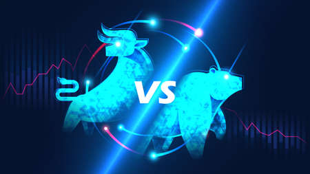 Concept art of Bullish and Bearish Stock Market in futuristic idea suitable for Stock Marketing or Financial Investmentのイラスト素材