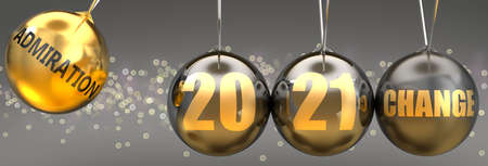 Admiration as a powerful reason for a big change in the new year 2021 - pictured as a swinging...