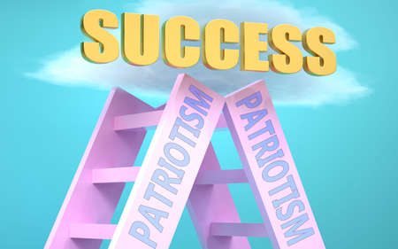 Patriotism ladder that leads to success high in the sky, to symbolize that Patriotism is a very important factor in reaching success in life and business., 3d illustrationの写真素材