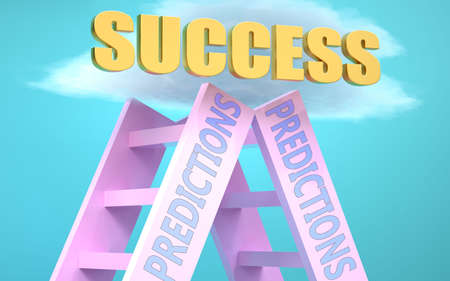 Predictions ladder that leads to success high in the sky, to symbolize that Predictions is a very important factor in reaching success in life and business., 3d illustrationの写真素材