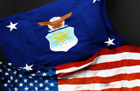 Flag of the United States Secretary of the Air Force along with a flag of the United States of America as a symbol of a connection between them, 3d illustrationの写真素材