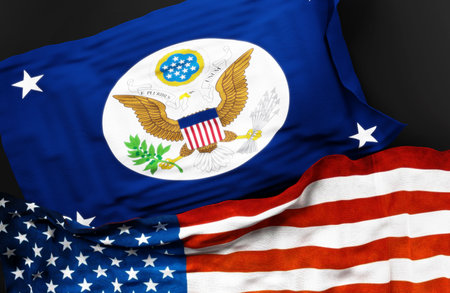 Flag of the United States Secretary of State along with a flag of the United States of America as a symbol of a connection between them, 3d illustrationの写真素材