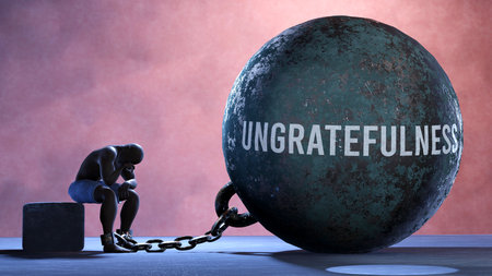 Ungratefulness that limits life and make suffer, imprisoning in painful condition. It is a burden that keeps a person enslaved in misery.,3d illustrationの写真素材
