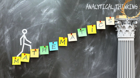 Mathematics leads to Analytical thinking - a metaphor showing how mathematics makes the way to reach desired analytical thinking. Symbolizes the importance of mathematics.,3d illustrationの写真素材
