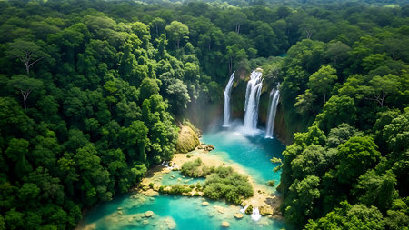 Aerial view of waterfall in Plitvice Lakes National Park, Croatiaの素材