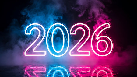 dark background with smoke and fire. New Year conceptの素材