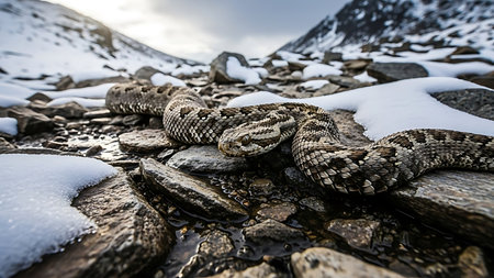 A close up of a western diamondback rattlesnake in the Scottish Highlandsの素材