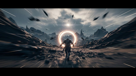 Fantasy landscape with an astronaut in the moonlight. 3d renderingの素材