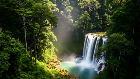 Huay Mae Khamin waterfall in Doi Inthanon National Park, Thailandの素材