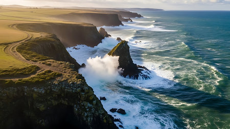 Aerial view of Cliffs of Moher in County Clare, Irelandの素材