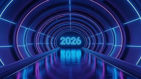 3D rendering. Futuristic tunnel with neon lights. New year.の素材
