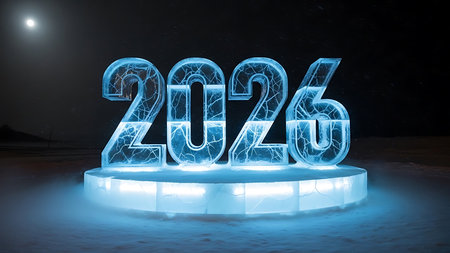 New year 2016 written with glowing neon figures on dark background. 3D renderingの素材