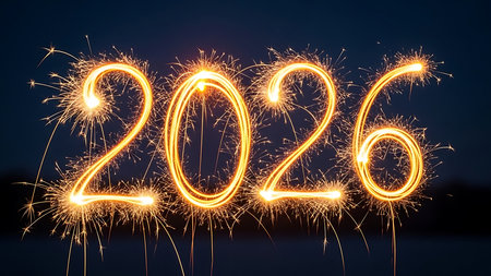 Happy new year 2016 written with Sparkle firework and bokeh backgroundの素材