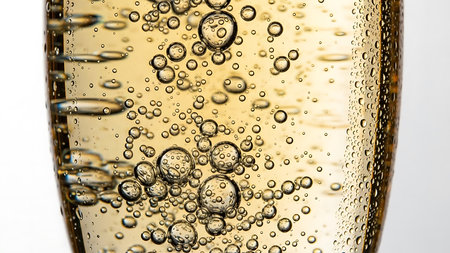 champagne with bubbles on a white background close-up macroの素材