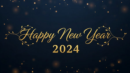 Happy New Year 2014. Golden text on black background. Vector illustration.の素材