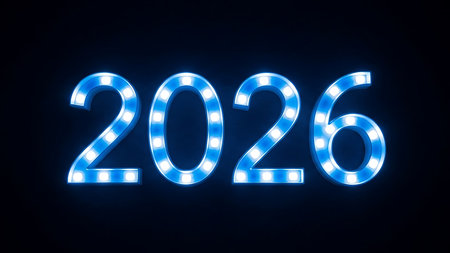 New Year 2016 neon sign on dark background, 3D rendering.の素材